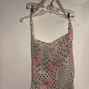 FREE PEOPLE Black/Pink Floral Reusable Shopping Tote Bag 100% Cotton 13x12 Boho